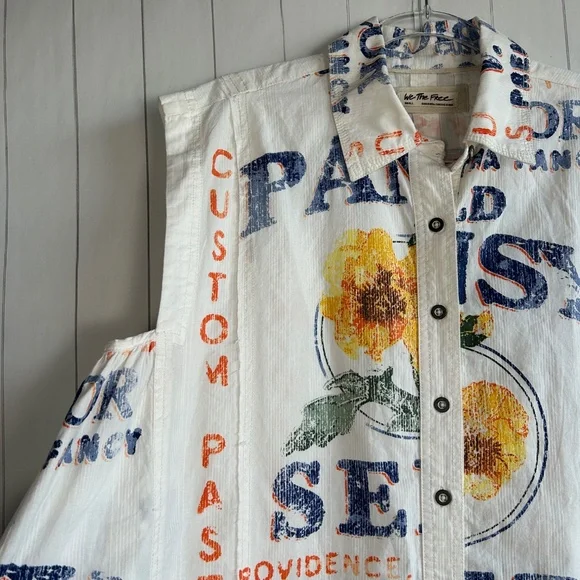 We The Free size S Moon Flower top oversized white seed sack print cotton NEW - Picture 5 of 14